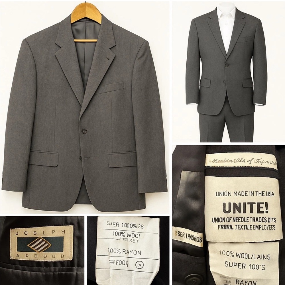 Joseph Abboud Men’s Blazer Sport Coat 44R Gray Super 100s Wool USA Union Made
